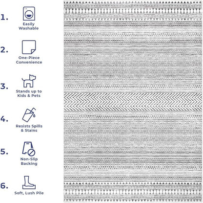 nuLOOM Kira Machine Washable Tribal Geometric Ultra Thin Area Rug, 8' Square, Grey