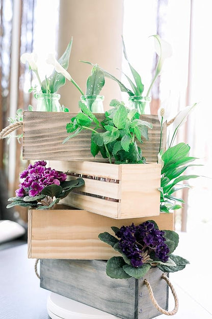 Wooden Planter Box, Rose Wood, Plastic Liner l Garden Decor l Restaurant and Wedding Decorations l Wedding Bouquets, Table Centerpiece, 12 x 4 Inches, (Rectangular) (12x4 Set of 4, Rose Wood)