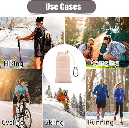 Lyreh Thermal Phone Pouch with Carabiner, Down Cotton Winter Insulated Warm Case Cover Bag Accessories Gift Prevents Freezing & Overheating Cellphone Sock for Outdoor Camping Hiking Skiing (Beige)