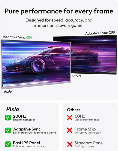 Pixio PX248 Wave Purple 24 inch 200Hz Refresh Rate FHD 1080p Resolution Fast IPS Panel 1ms GTG Response Time Built-in Speakers Gaming Monitor with Adaptive Sync