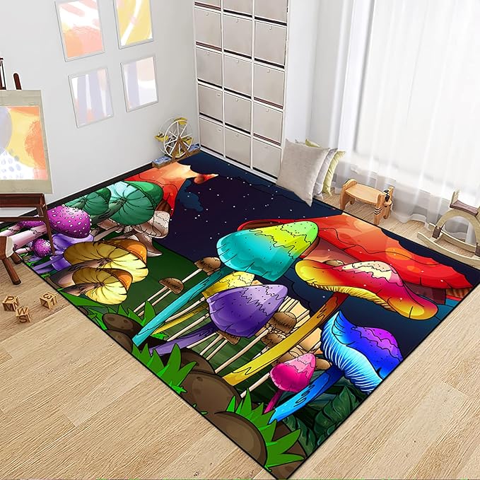 Mushroom Rugs for Bedroom Fantasy Mushroom Prints Rugs for Bedroom Mushroom Area Rugs for Girls Bedroom for Home Dining Living Room Rugs, 3'×4'