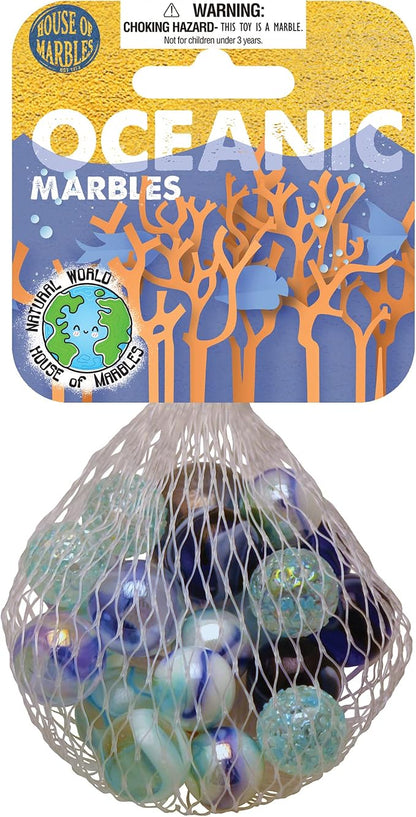 House of Marbles Oceanic Marbles Net Bag - Ocean-Themed Marble Set for Marble Games, Marble Runs, Collecting, Party Bags, Stocking Fillers & Gifts