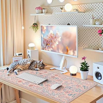 iCasso Desk Mat, Large Mouse Pad,35.4x15.7in,Peach Pink | Desk Pad Mat,Anti-Slip Big Mousepad with Stitched Edges for Work Home Offive