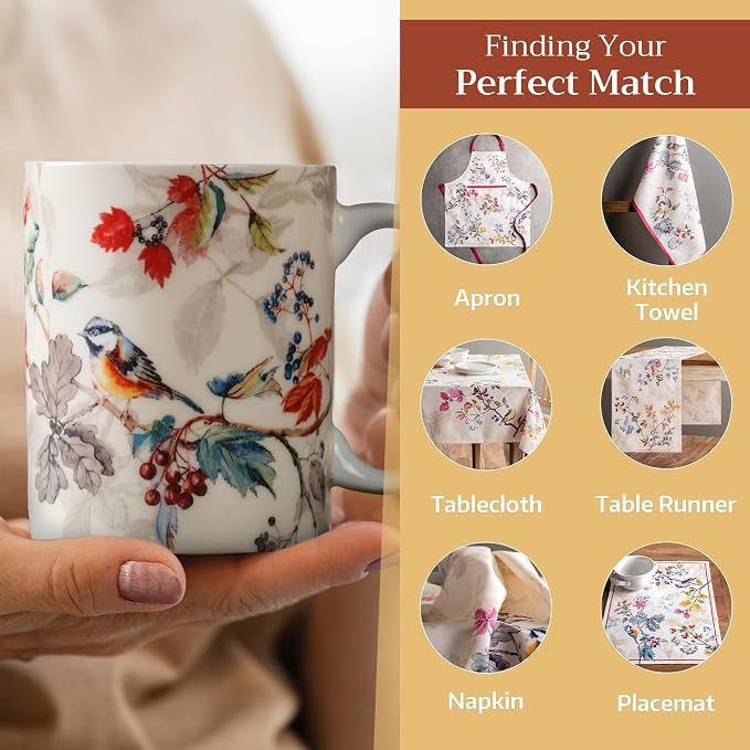 Maison d' Hermine Coffee Mug with Handles Tea Cups (12 Ounce, Pack of 2) | Fine Bone China Coffee Mugs for Hot Beverages Cappuccino Latte Home Restaurant Hotel Spring Summer -Equinoxe - Beige