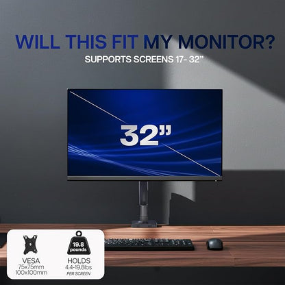 VIVO Single Monitor Stand, Fully Adjustable Arm for 17 to 32 inch Screen, Mechanical Articulating Desk Mount, Gaming and Office Setups, VESA 75x75, 100x100, Max 19.8 lbs, Classic, Black, STAND-V001O