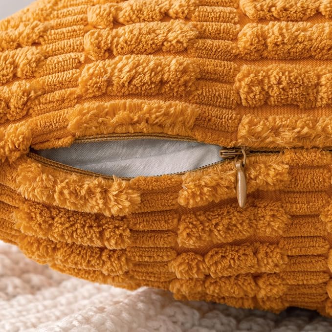 MIULEE Fall Pack of 2 Burnt Orange Corduroy Decorative Pillow Covers 18x18 Inch Soft Boho Striped Throw Pillow Covers Modern Farmhouse Home Decor for Sofa Living Room Couch Bed