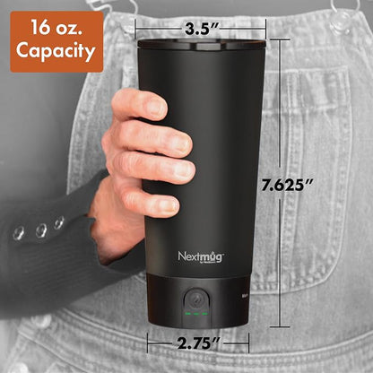 Nextmug Go - Temperature-Controlled, Self-Heating Travel Mug | (Black - 16 oz.) – No App, Long-Lasting Battery for Work & Study, Great Gift for Coffee Lovers