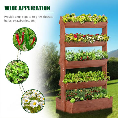 Wooden Vertical Raised Garden Bed, 5 Tier Garden Planters Raised Beds Freestanding Plant Stand Flower Rack Wooden Planter Box for Plants Herbs Flowers Vegetables Outdoor Indoor Gardening
