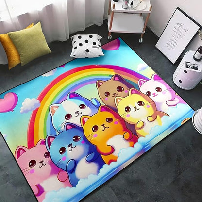 Cat Rainbow Rug for Girls Bedroom - Colorful Cat Area Rug Cat Rainbow Printed Carpet for Kids Room Cute Cartoon Cat Rug Home Decor, 2x3 Feet