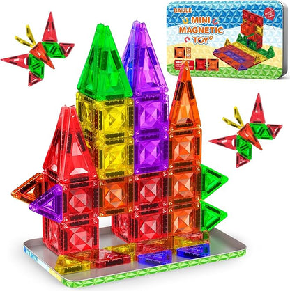 80PCS Mini Magnetic Tiles, Diamond Pattern Travel Magnetic Tiles Building Set with Case, Construction Toys for Kids 4-8 Portable Classroom Educational Learning Toddler Toys for Boys Girls Gift Ages 3+