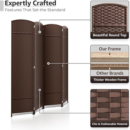 Sorbus 4 Panel Room Divider 6 ft. Tall - Privacy Screen, Extra Wide Double Hinged Panels, Mesh Hand-Woven Design, Partition Room Dividers and Folding Privacy Screens, Wall Divider for Room Separation