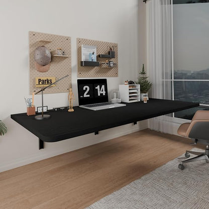IAE 55x22in Floating Fold Desk,Wall-Mounted Folding Computer Table,Black | Study Table with Shelf Brackets,Foldable Down Shelf with Engineered Wood,Fold Computer Desk for Small Apartment,Holds 510 lb