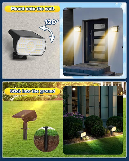 Kaxiida Solar Lights Outdoor Waterproof IP68, 3 Lighting Models Solar Powered Spot Lights Outdoor, 56LED Light Dusk to Dawn for Yard Patio Garden Pathway Landscape Lighting