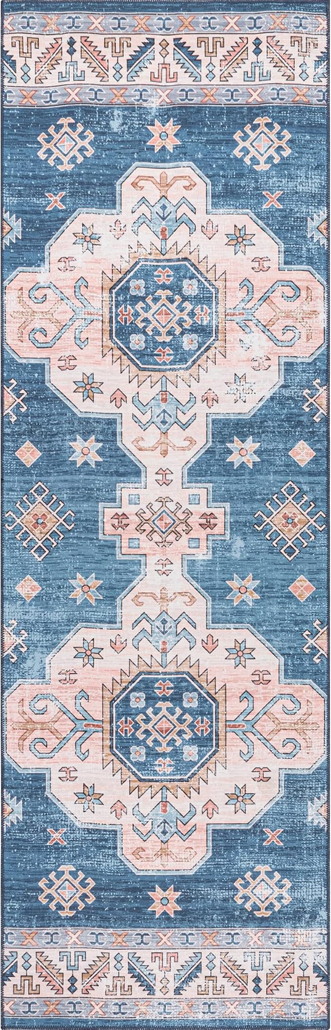 nuLOOM Norma Machine Washable Traditional Medallion Ultra Thin Runner Rug, 2' 6" x 8', Blue
