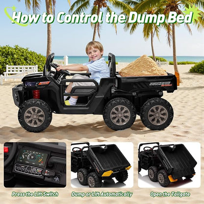 24V Ride on Dump Truck, XL 2 Seater Ride on Cars with Remote Control, 4x200W Powerful Motors, 6-Wheel Suspensions, Electric Dump Bed, Shovel, Kids UTV for Boy Girl