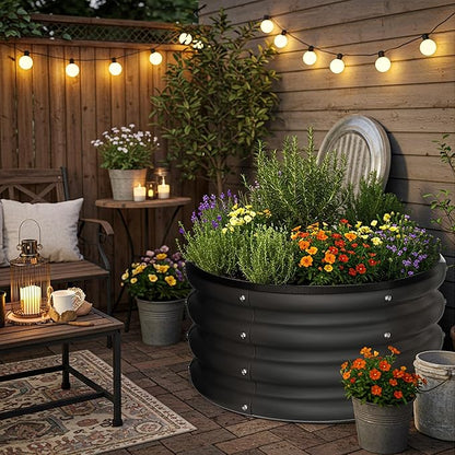 ZXZYHFTY Round Galvanized Raised Garden Bed kit,Black Outdoor Garden Raised Planter Box, Round Large Metal Raised Garden Beds for Vegetable 2 * 2 * 1ft 2 Pcs