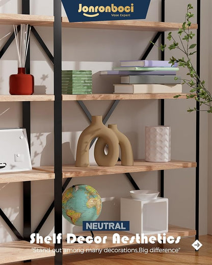 Hug Donut Decorative Vase Set - Tan Modern Rustic Farmhouse Style Vases Home Decor,Matte Ceramic Decorations for Living Room Shelf, Bookshelf Mantle Entryway Table Centerpiece or Console Décor(Brown)