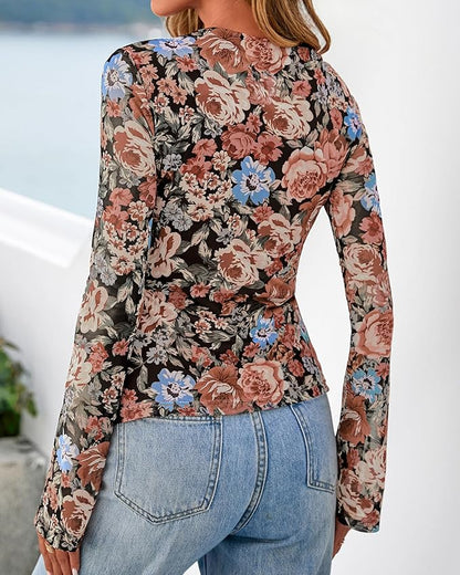 BTFBM Button Down Shirts for Women 2026 Fall Boho Tops V Neck Long Sleeve Blouses Ruched Mesh Fitted Fashion Clothing