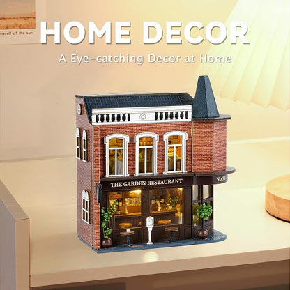 Flever Dollhouse Miniature DIY House Kit Creative Room with Furniture for Romantic Valentine's Gift (Corner Restaurant)