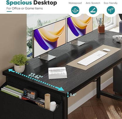 OLIXIS Computer Desk, 63 Inch Gaming Desks for Home Office Small Spaces | Writing Study Craft Work Table, Computer Workstation for Bedroom with Storage Bag, Black