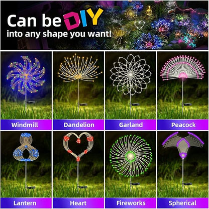 2 PCS Solar Firework Light, Outdoor Solar Garden Decorative Lights 120 LED Powered 40 Copper Wires String DIY Landscape Light for Walkway Pathway Backyard Christmas Decoration Parties (Warm White)