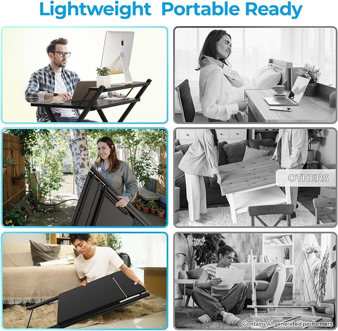 GreenForest Folding Desk No Assembly, Sturdy Computer Desk for Small Spaces | Portable Foldable Table for Laptop, 2-Tier Compact with Shelf, Space Saving for Home Office, Dorm, Apartment, 27"x 22" Black