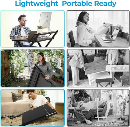GreenForest Folding Desk No Assembly, Sturdy Computer Desk for Small Spaces | Portable Foldable Table for Laptop, 2-Tier Compact with Shelf, Space Saving for Home Office, Dorm, Apartment, 27"x 22" Black