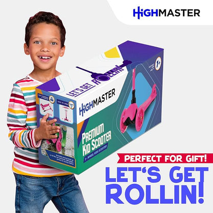 HighMaster Kids Scooter – 3 Wheel Kick Scooter for Children and Toddlers – Adjustable Handlebar with LED Wheel Lights – Indoor and Outdoor Fun