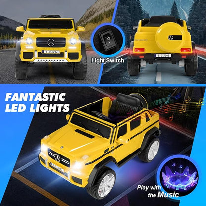 JOYLDIAS Kids Ride On Cars, Licensed Mercedes-Benz Maybach G650S, 12V7AH Battery Powered Toy Electric Car for Kids W/LED Underglow Lights,Remote Control,2 Motors,3 Speeds,Music,Bluetooth,Horn, Yellow