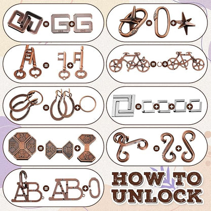 24 Pcs Metal Brain Teaser Puzzles Assortment for Adults Difficult Magic Puzzles Highly Hard Brain Games Iq Logic Test Disentanglement Game for Mind Challenge(Classic)