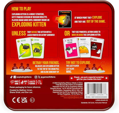 Exploding Kittens Original Edition in Collectible Tin - Fun & Hilarious Card Game for Kids and Adults, Ideal for Party Family Game Night and Party, 56 Cards Included