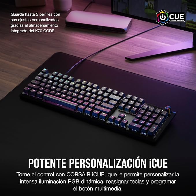 CORSAIR K70 CORE RGB Mechanical Wired Gaming Keyboard with Palmrest – Pre-Lubed MLX Red Linear Switches, SOCD, ABS Double-Shot Keycaps, Sound Dampening, Media Control Dial, QWERTY NA – Black