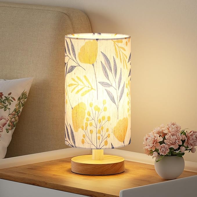 Fenmzee Small Table Lamps (Ginkgo Cream Shade, 9" Inline Control) | 3000K LED Blub Included | 680 Lumens | Easy Assembly | Minimalist Design | E26 | for Kitchen | for Kids Room