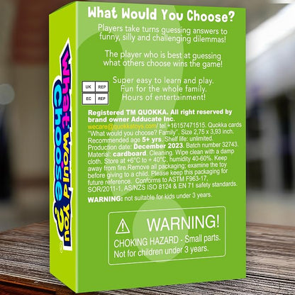 QUOKKA Board Games for Kids 8-12 – Family Games for Kids and Adults – What Would You Choose – 500+ Questions – Does Family Rather – Fun Card Game for Families and Teens