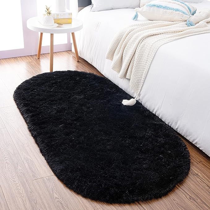Noahas Ultra Soft Fluffy Bedroom Rugs Kids Room Carpet Modern Shaggy Area Rugs Home Decor 2.6' X 5.3', Black