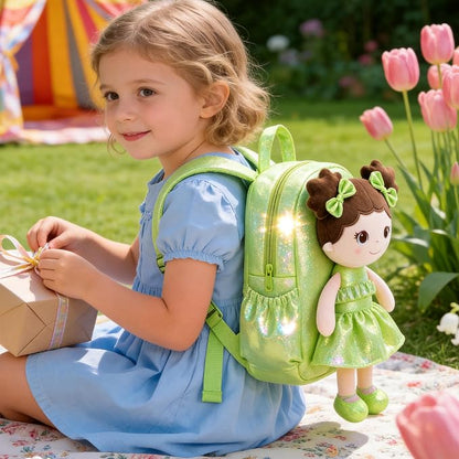 Lazada Toddler Backpack - Baby Girl Gifts Curly Fingerprints Plush Doll Dress Backpack - Fashion Girls Curly Rolled Fingerprints Series - Fluorescent Green 11 Inches
