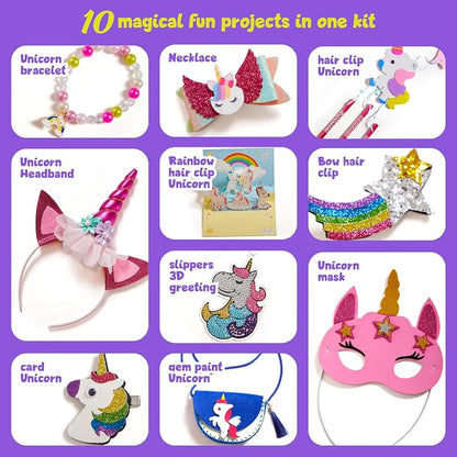 Unicorn Craft Kit for Girls - 10 Projects - Gifts for 5 Year Old Girl - Arts and Crafts for Kids 4-8 - Toys for Ages 5-7 - 4 5 6 7 8 Year Old Girl Birthday Gift - Unicorn Toys for Girls Age 4-6