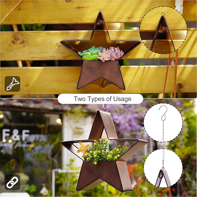 Metal Hanging Planters for Indoor & Outdoor Plants - Star Shaped Planters for Wall or Window,Garden Patio or Indoor Decor for Women(Cooper)