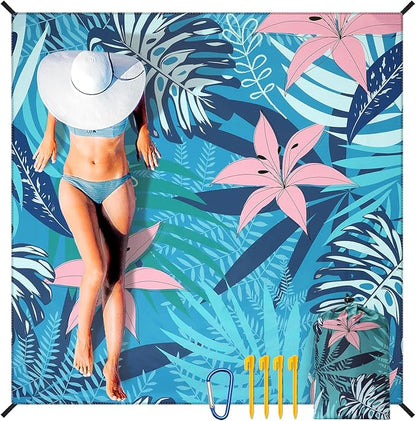 WIWIGO Beach Blanket Waterproof Sandproof Beach Mat 79" X 83"/10'x9'for 2-8 Adults Quick Drying Outdoor Picnic Mat Beach Accessories for Travel, Camping, Hiking