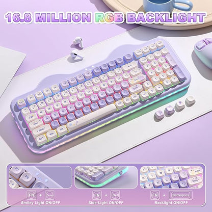 YUNZII C98 Cute Cake Wireless Mechanical Keyboard (Purple, Candy Switch) | 99 Keys with Number Pad, Hot Swap, PBT MOA Keycaps, BT5.0/2.4G/USB-C, Gasket Mount, Custom RGB Backlit for Win/Mac