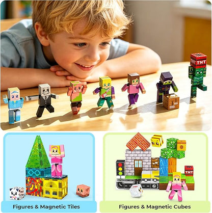 Magneverse 20 Pcs Magnetic Action Figures Playset - Magnetic Building Blocks, Magnet Cubes and Rotatable Figures Character Toys for Kids, Birthday Gift for 6+ Year Old Boys Girls (Patent Pending)