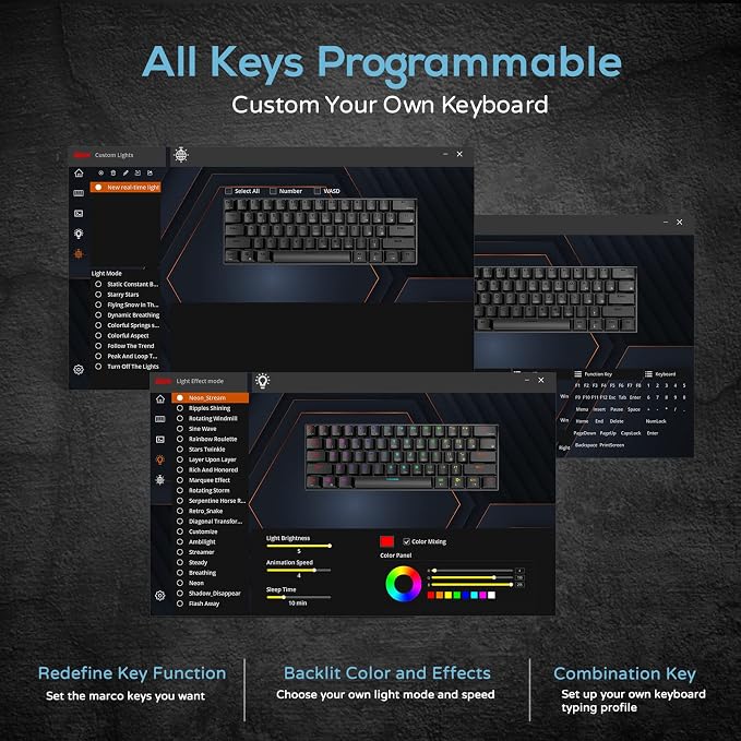 RK ROYAL KLUDGE RK61 60% Wireless Mechanical Keyboard w/Coiled Cable, Black | RGB Gaming Keyboard with Bluetooth/2.4G/Wired, Hot Swappable 61 Keys Ultra-Compact for Win/Mac/PC Game, Tactile Brown Switch