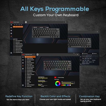 RK ROYAL KLUDGE RK61 60% Wireless Mechanical Keyboard w/Coiled Cable, Black | RGB Gaming Keyboard with Bluetooth/2.4G/Wired, Hot Swappable 61 Keys Ultra-Compact for Win/Mac/PC Game, Tactile Brown Switch