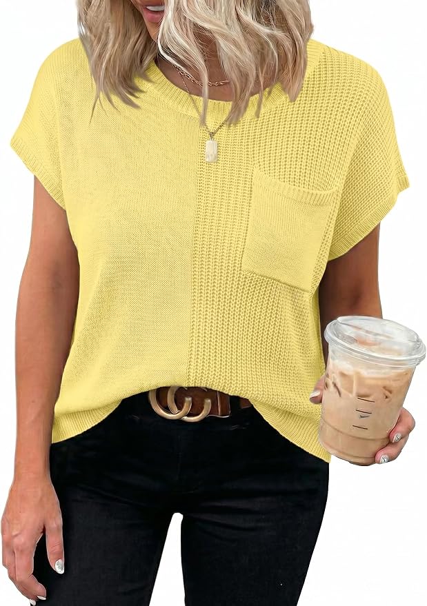 Dokotoo Summer Knit Tops for Women Sleeveless Crewneck T Shirts Casual Lightweight Sweater Blouses Shirts