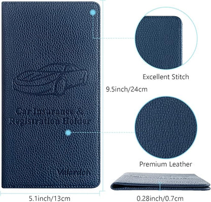 Valardoh Premium Car Registration and Insurance Card Holder, Car Document Holder for Cards, Driver License & other Essential Documents (Deep Blue)