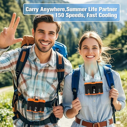 12000mAh Portable Waist Fan, 6 in 1 Rechargeable Wearable Belt Clip Fan with Flashlight & Detachable Power Bank, Strong Airflow Body Fans Neck Fans Hands-Free 30H Cooling for Hiking Cruise Courier