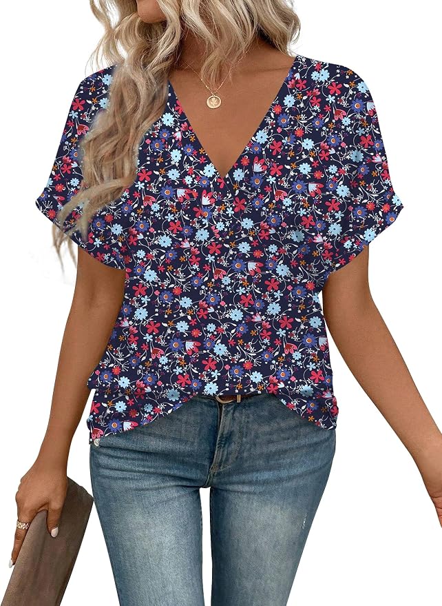 T Shirts Short Sleeve V Neck Tees Womens Tops Beach Vacation Fashion Clothes 2026 Casual Summer Spring Fall Outfits