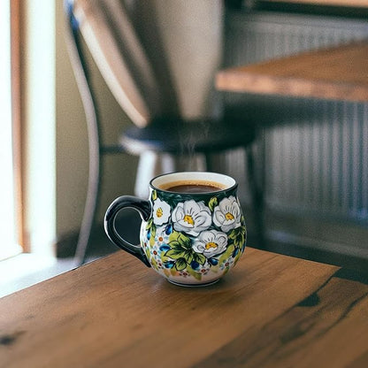ALMA 12oz Handmade Floral Ceramic Coffee Mug | Microwave & Dishwasher Safe, Ideal for Morning Coffee Tea, Home Kitchen Dining Room Display, For Home Makers & Women
