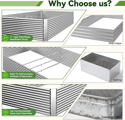 2 Pack Tall 6x3FT Raised Beds for Gardening, Corrugated Galvanized Steel Raised Garden Bed, Outdoor Metal Above Ground Garden Bed for Vegetables and Flowers(Rectangular)