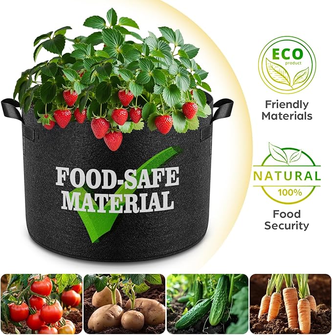 5 Pack 30 Gallon Grow Bags, Thickened Nonwoven Fabric Planter Pots with Handles, Heavy Duty 300G Garden Pots for Tomato, Potato and Vegetable